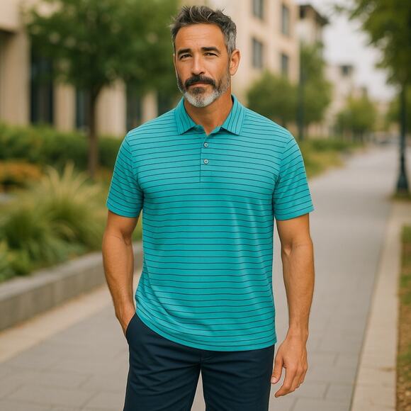 Devereux Men's Performance Short Sleeve Polo Shirt Teal Golf Size M - Picture 1 of 4